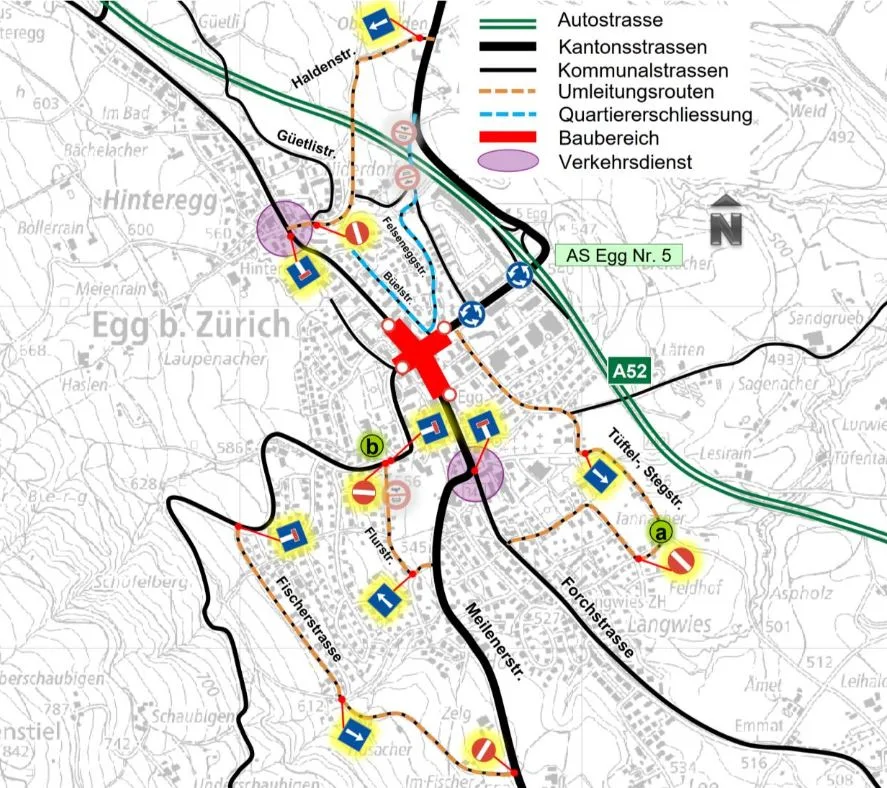 Plan der Umleitungen in Egg